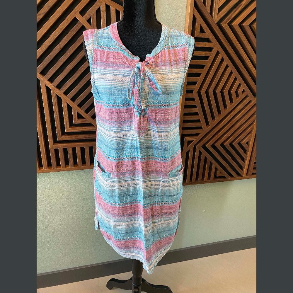Columbia Hemp/Cotton Blend Pink/Blue Stripe Lace Front Dress